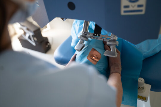 Surgeon Performs a Procedure on a Patient in a Eye Clinic