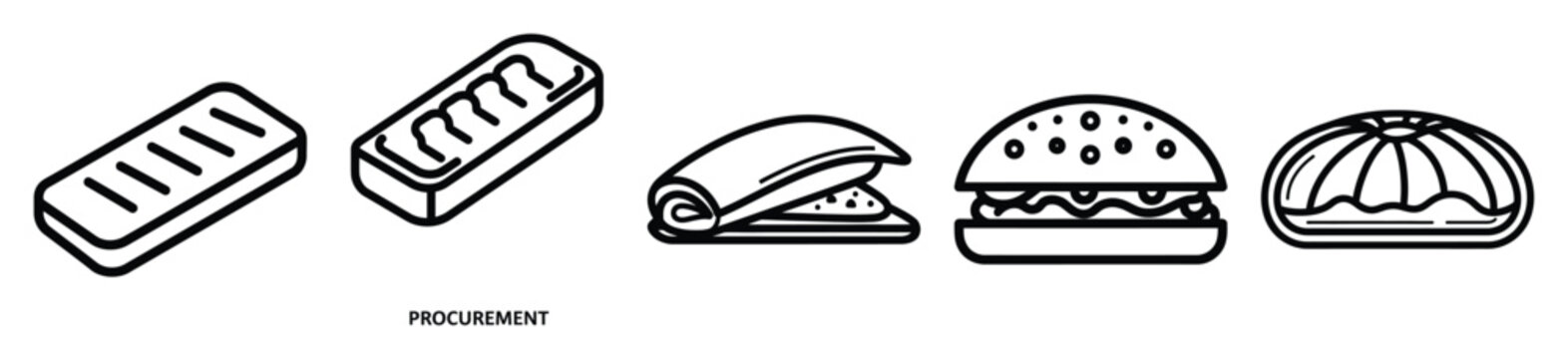 Simple line drawing of bakery procurement baking icon set on a white background