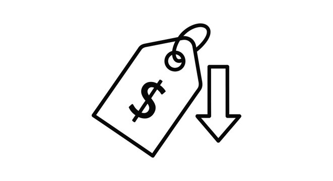 Price Tag With Downward Arrow Black Line Icon On White Background