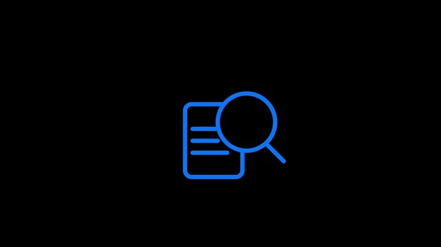 Document search icon animation blue outline motion graphics for digital interfaces.