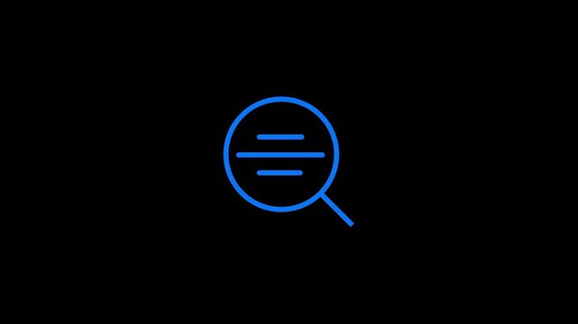 A search icon forms from abstract lines, showing a magnifying glass with text.