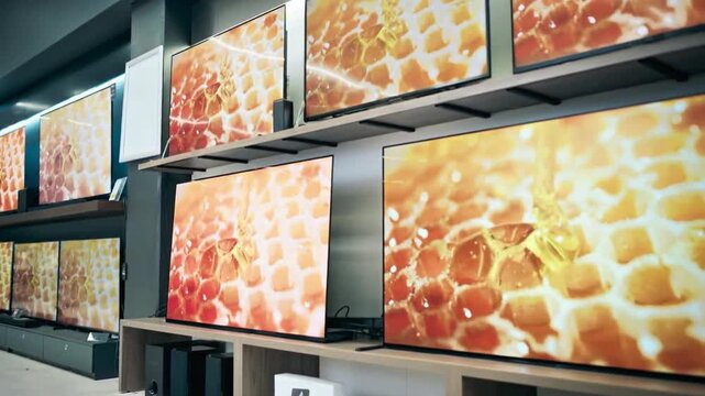 Modern Flat Screen TV Display in Electronics Store Showroom