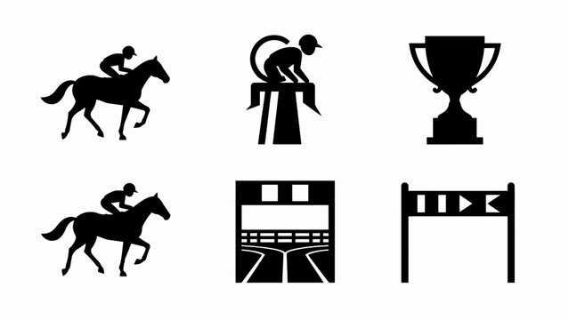 Horse Racing Icons: Jockey, Trophy, Stadium, Hurdle, Monkey