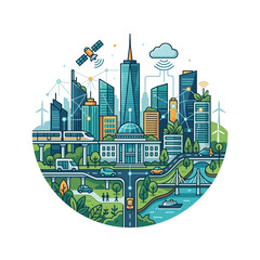 Fototapeta premium Smart city circular concept with green energy and technology.