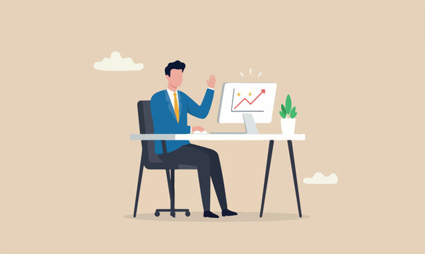 Success or positive office atmosphere, winning work strategy, happiness in workplace or career development, work satisfaction concept, happy businessman working with office computer desk