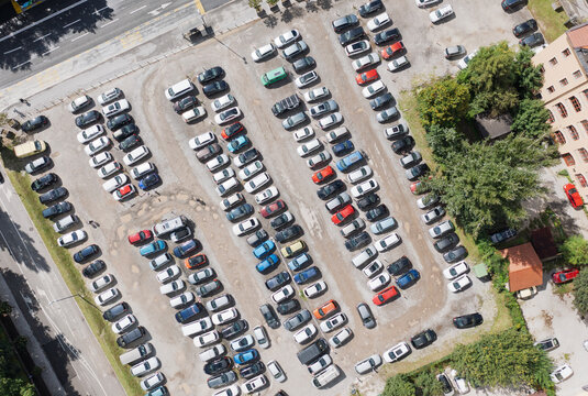 Aerial view of a full outdoor carpark.