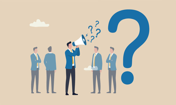 yourself questio, personal development, problem solving or review and evaluation concept, curious businessman asking himself for answer with big question mark