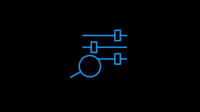 Animated filter icon appearing on black background representing settings and search.