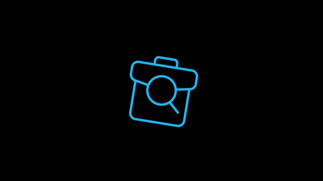 Animated briefcase icon with magnifying glass representing professional job search.