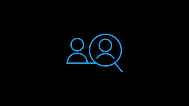 Hiring process animation featuring magnifying glass inspecting candidate profile.