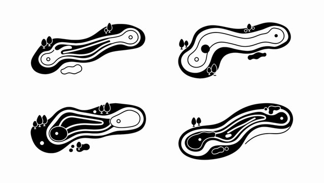 Mini Golf Course Layouts - Top View, Black and White Icons