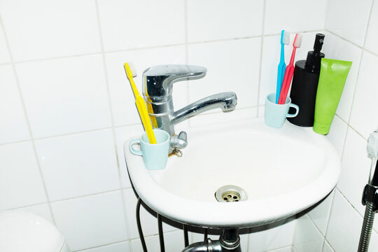Everyday hygiene items toothbruhes, toothpaste and cosmetics 