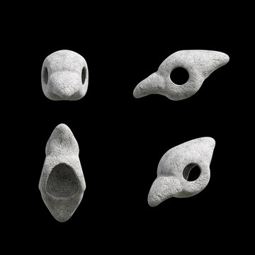 3D illustration of a bird skull mask carved from stone. 3D rendering of a bird skull mask isolated on a black background. 