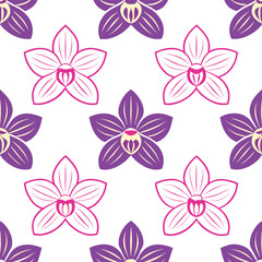Fototapeta premium orchid seamless pattern colorful on white background