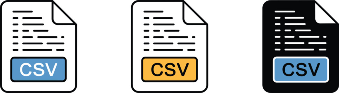 CSV File Document Icon Collection with Data Export Format Symbols