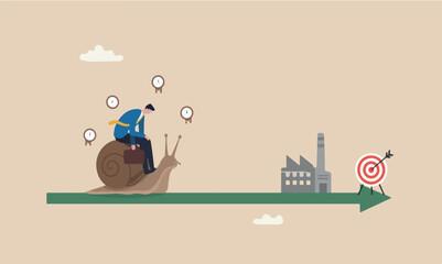 Slow industrial concept businessman riding snail slow walking on arrow to reach target © Nazma