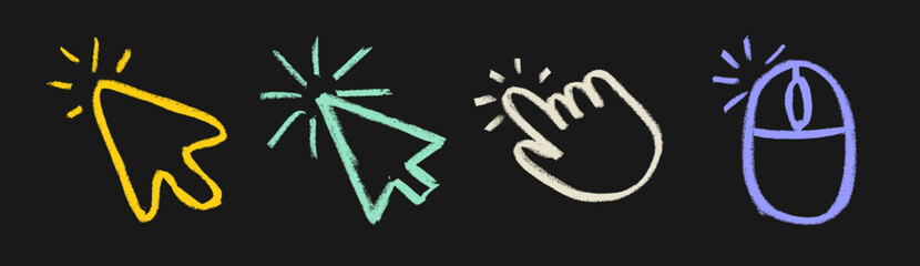 Mouse Click Cursor Pointer Icon Crayon Chalk Drawing Doodle Vector Set © Grunge Designs