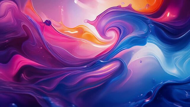 Colorful abstract fluid splash with vibrant pink, orange, and blue hues