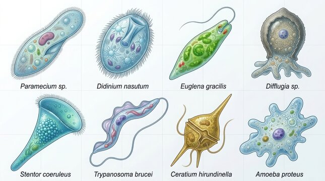 Collection of various singlecelled protozoa and protist organisms