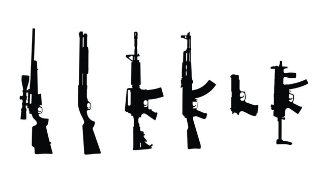 Assortment Of Firearms In Black Silhouette assault