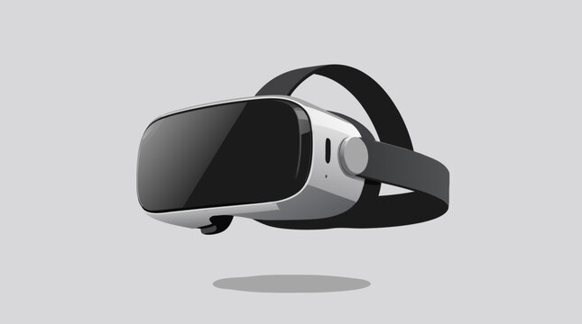 Modern white and black virtual reality VR headset goggles floating in the air on a light gray background in a clean flat vector illustration.