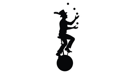 Juggler On Unicycle Silhouette Against White Background © MDAbujafor