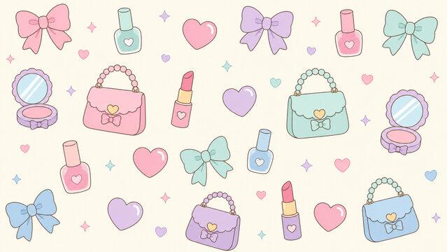 cute girls pattern with bows and lipstick
