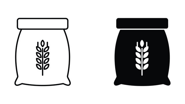 Sack of flour icon set with wheat grain design for bakery and food industry visual branding