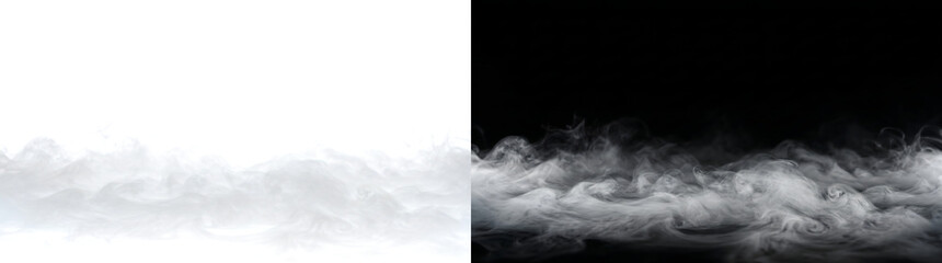 Fog soft white ground mist layer with realistic atmospheric texture for overlays and PNG, Transparent and Black Background Versions © Tanay