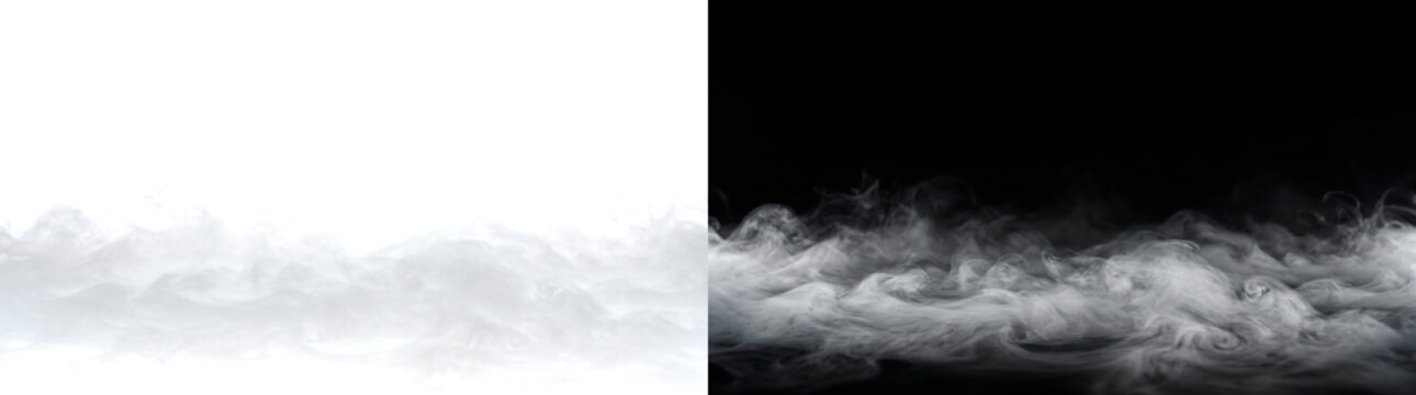 Fog soft white ground mist layer with realistic atmospheric texture for overlays and PNG, Transparent and Black Background Versions
