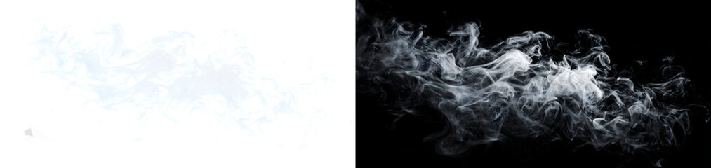 Fototapeta premium Smoke flowing white vapor wave effect for visual overlays and PNG, Transparent and Black Background Versions