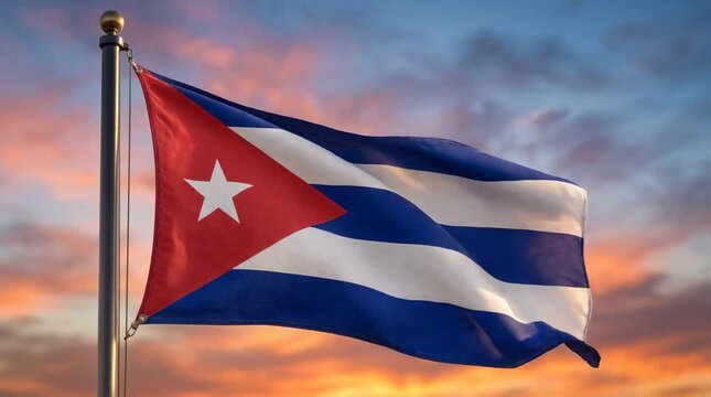 Cuba - Waving Flag During Sunset - Patriotic and Dramatic