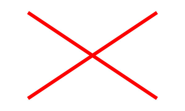 Red cross mark on white background representing a simple flat vector shape illustration used for negation or rejection tasks during data processing for digital graphic design project.