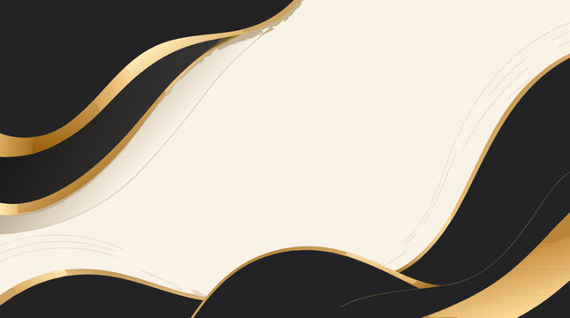 A sophisticated luxury abstract background featuring deep dark tones accented with flowing golden curves as an elegant flat vector illustration.