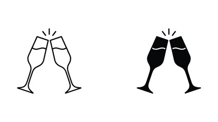 Two fluted champagne glasses clinking in flat line and solid style vector icon set for events © Fahima