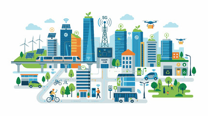 Obraz premium A futuristic cityscape with green spaces and sustainable infrastructure (3)