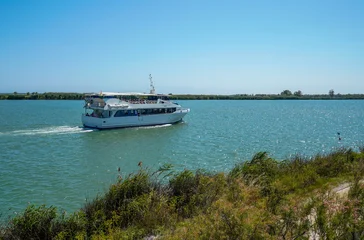 Tourist boat cruising ebro delta river on sunny day © JuanFrancisco
