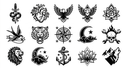Black and white tattoo symbols. © zada