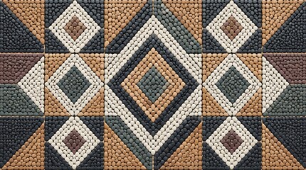 Fototapeta premium Geometric Mosaic Pattern with Pebble Tiles in Warm Earth Tones