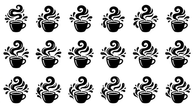 Black coffee cup icons in row.