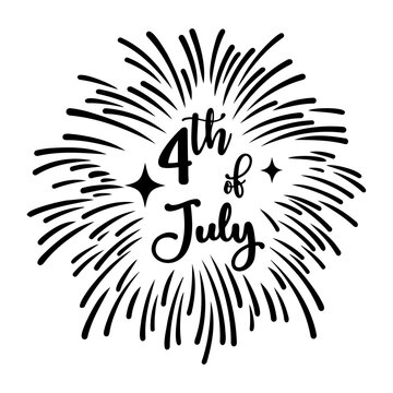 4th Of July Independence Day Firework Burst Vector Illustration With Hand Drawn Calligraphy On Transparent Background