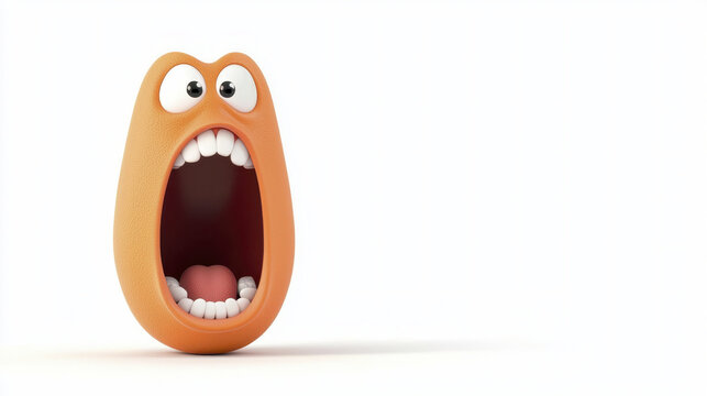 Cartoon face with wide open mouth expresses surprise and excitement, featuring large eyes and playful design