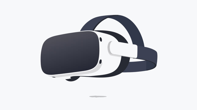 Dark navy and white virtual reality VR headset goggles floating in the air representing augmented reality immersive technology gaming entertainment and digital experience flat vector illustration