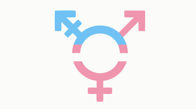 Transgender symbol in transgender pride flag colors of blue pink and white representing gender identity diversity LGBTQ rights and transgender awareness flat vector illustration