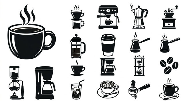 Black and white coffee cups machines.