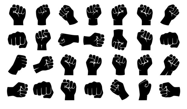 Clenched Fist Silhouette Collection with Powerful Hand Gesture Vector Set
