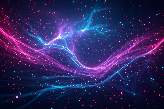 Abstract Quantum Chromodynamics Color Field Simulation, Vivid Electric Magenta Cyan Gluon Plasma Physics Art Background