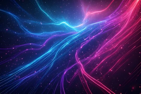Abstract Quantum Chromodynamics Color Field Simulation, Vivid Electric Magenta Cyan Gluon Plasma Physics Art Background