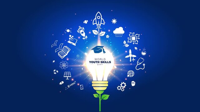 World Youth Skills Day 2026: Futuristic science and technology background video footage, motion, animation for promoting or developing innovation and AI skills.