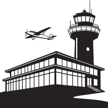 airport control tower silhouette vector illustration